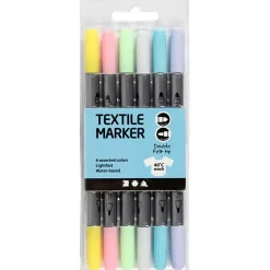 Tekstiltusch, stregtykkelse: 2,3+3,6 mm, pastelfarver, 6stk.