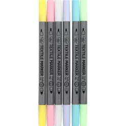 Tekstiltusch, stregtykkelse: 2,3+3,6 mm, pastelfarver, 6stk.