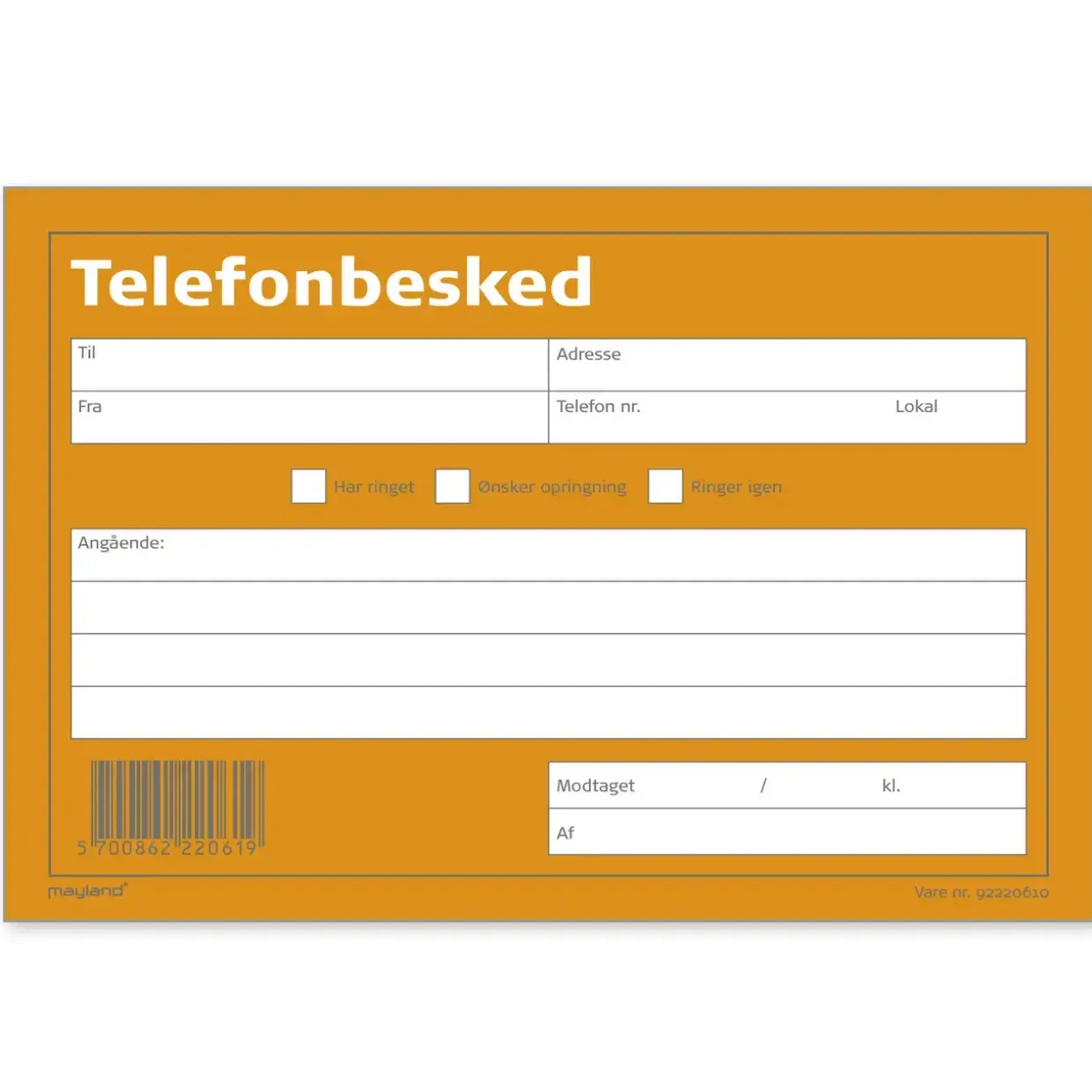 Telefonbesked 100bl 148x100mm tværform. 92 2206 10