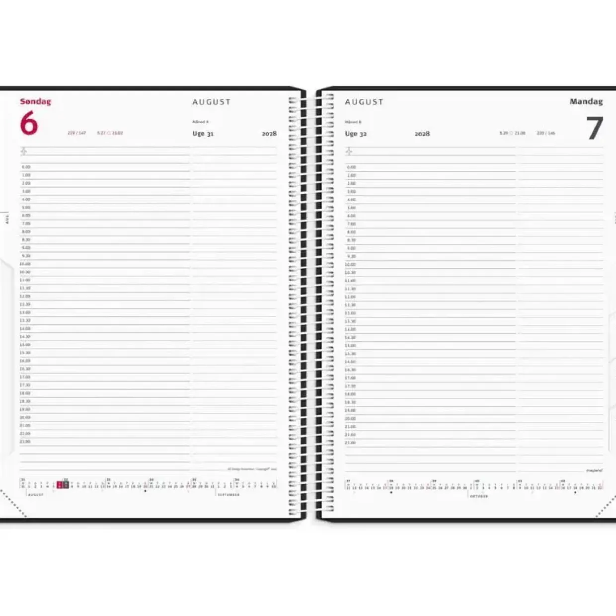 Timekalender dag - 190x242mm - Spiral - PP-plast - Sort - 2028 - Mayland - 28218000