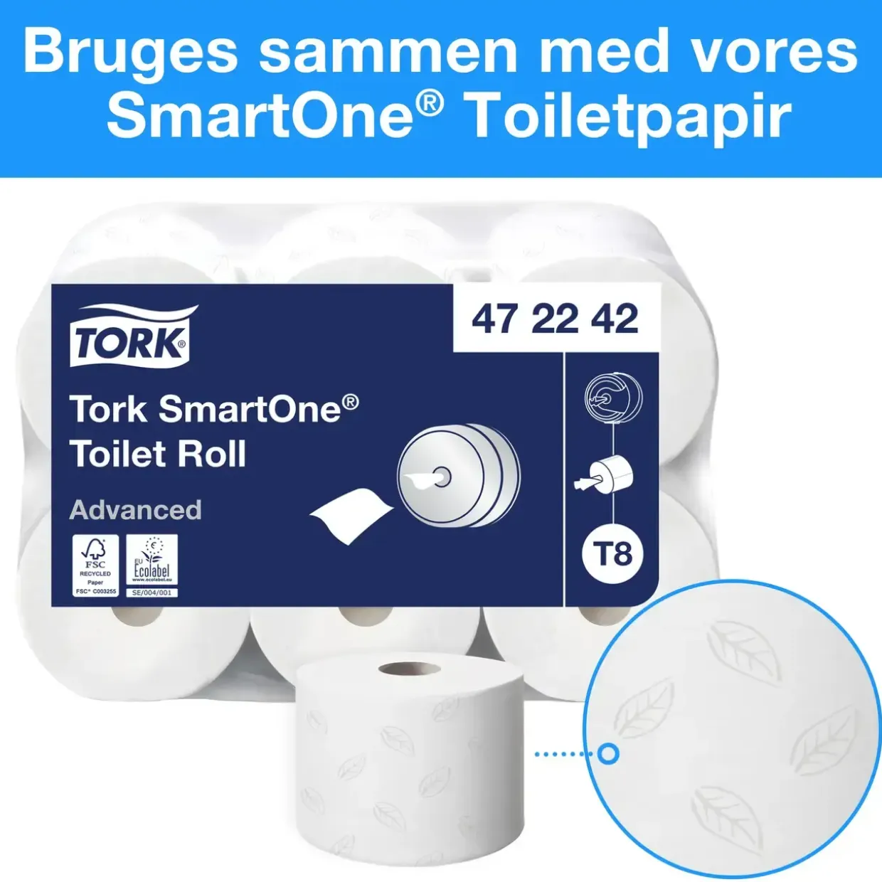 Toiletpapirholder Tork 472054 SmartOne T8 - rustfrit stål