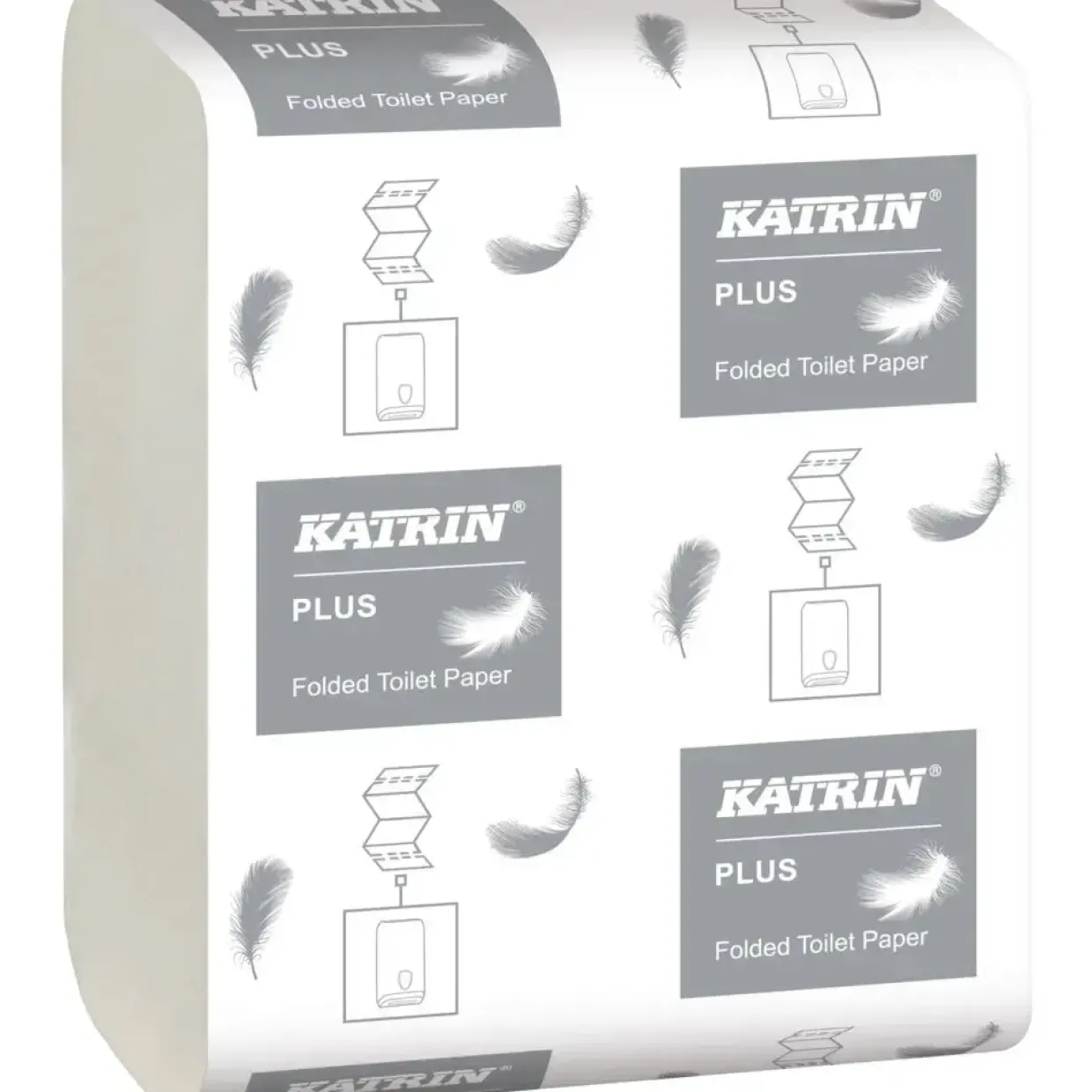 Toiletpapir i ark, Katrin 56156 Plus, 2-lags 23x10,3 cm hvid - 40 pakker á 250 stk