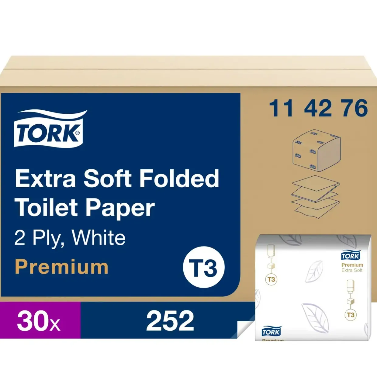 Toiletpapir i ark Tork Premium 114276 2-lags bulk pack hvid 11 cm x 0,19 m - 7560 stk