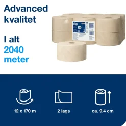 Toiletpapir Mini Jumbo - Tork 120377 Advanced T2 - 170m - 12 ruller