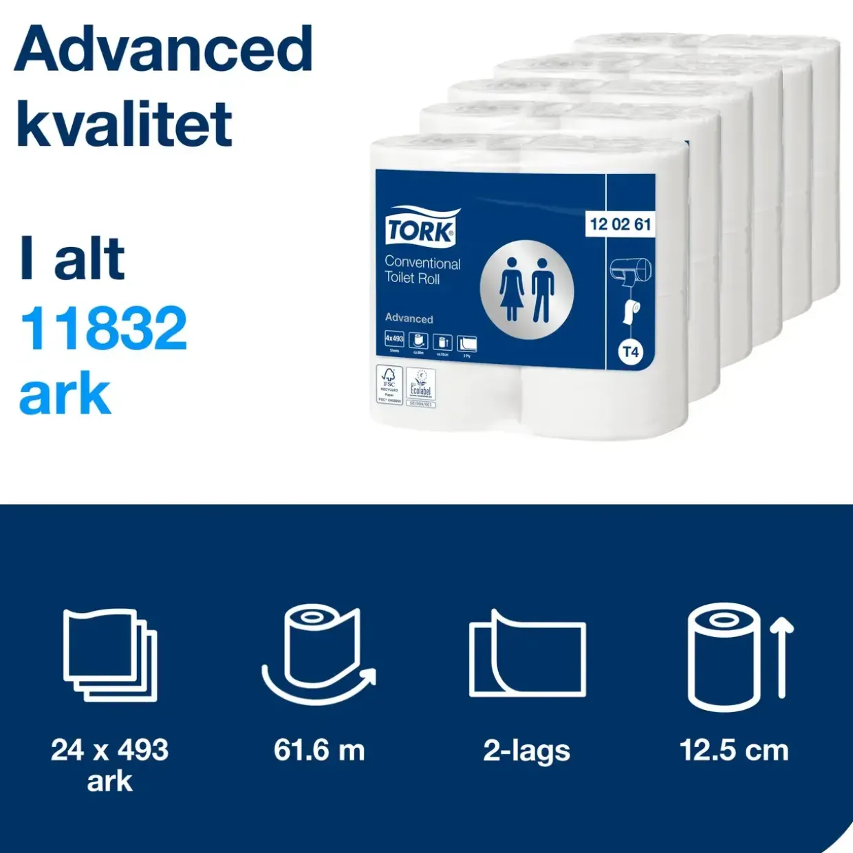 Toiletpapir Tork 120261 Advanced T4 2-lags - 24 ruller