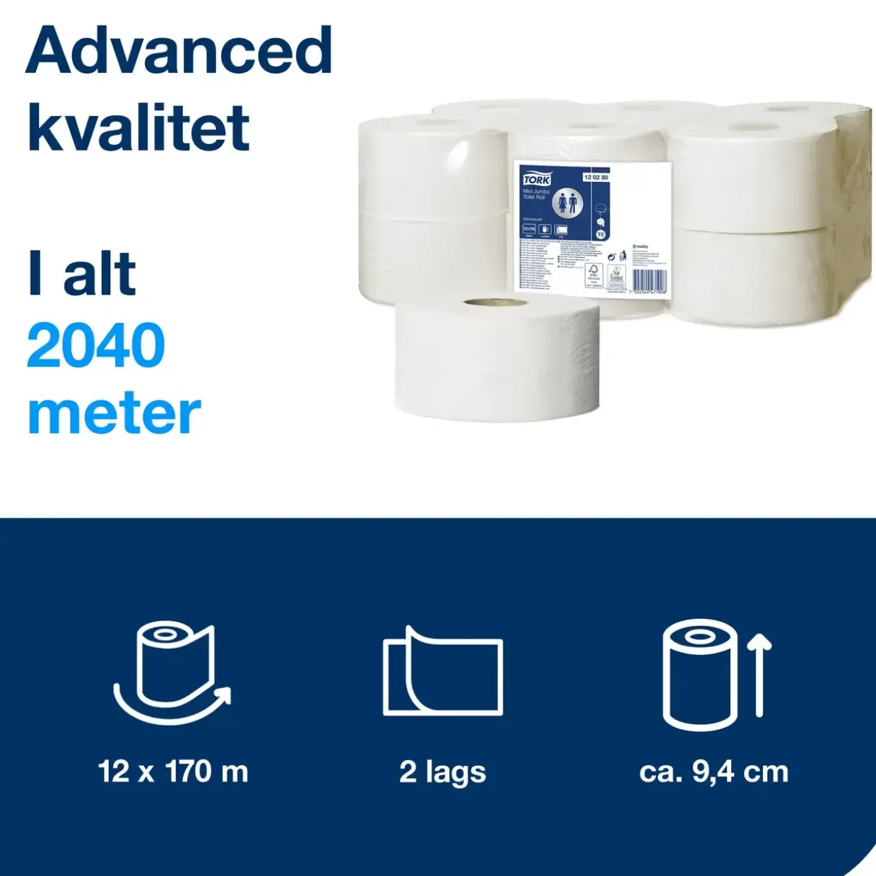 Toiletpapir Tork 120280 Jumbo Mini T2 Advanced - 12 ruller