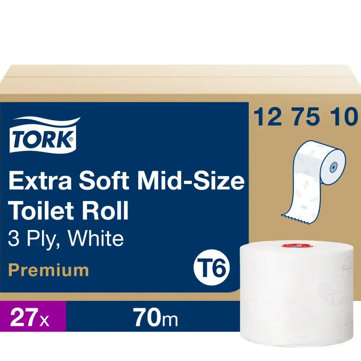 Toiletpapir Tork 127510 Mid-Size T6 Prem ES 3-lags 70 meter - 27 ruller