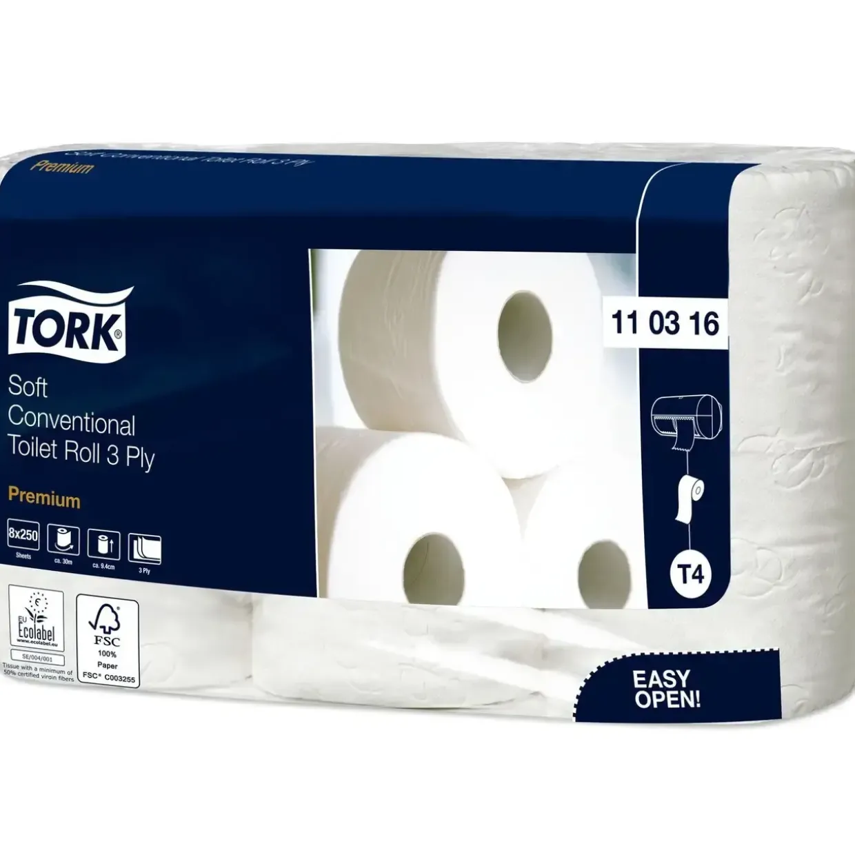 Toiletpapir Tork 110316 Premium T4 Ekstra soft 3-lag 27.45m - 9 pk x 8 rl/krt