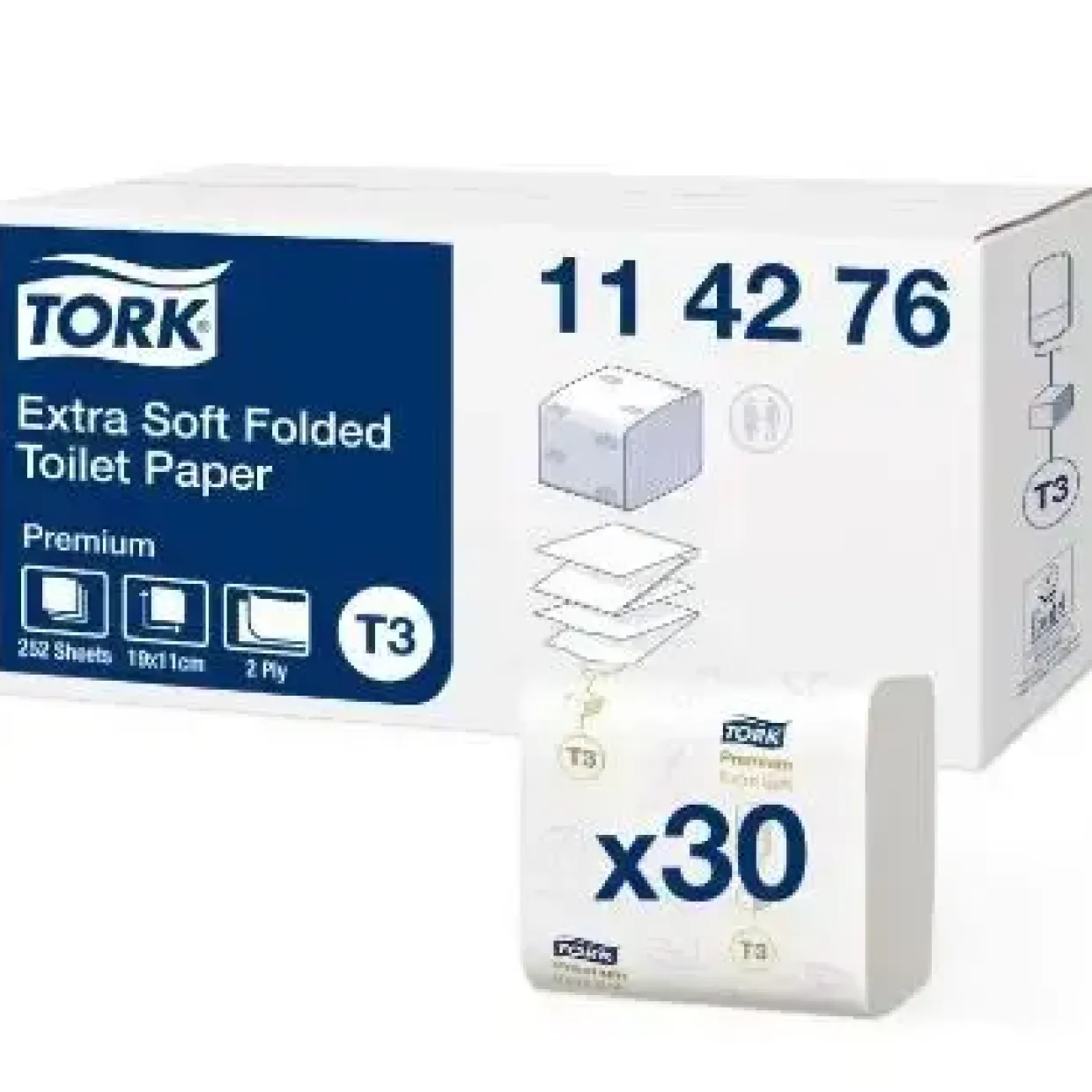 Toiletpapir Tork 114276 Premium T3 Ekstra soft 11x19 cm - 30 pk x 252 stk/krt