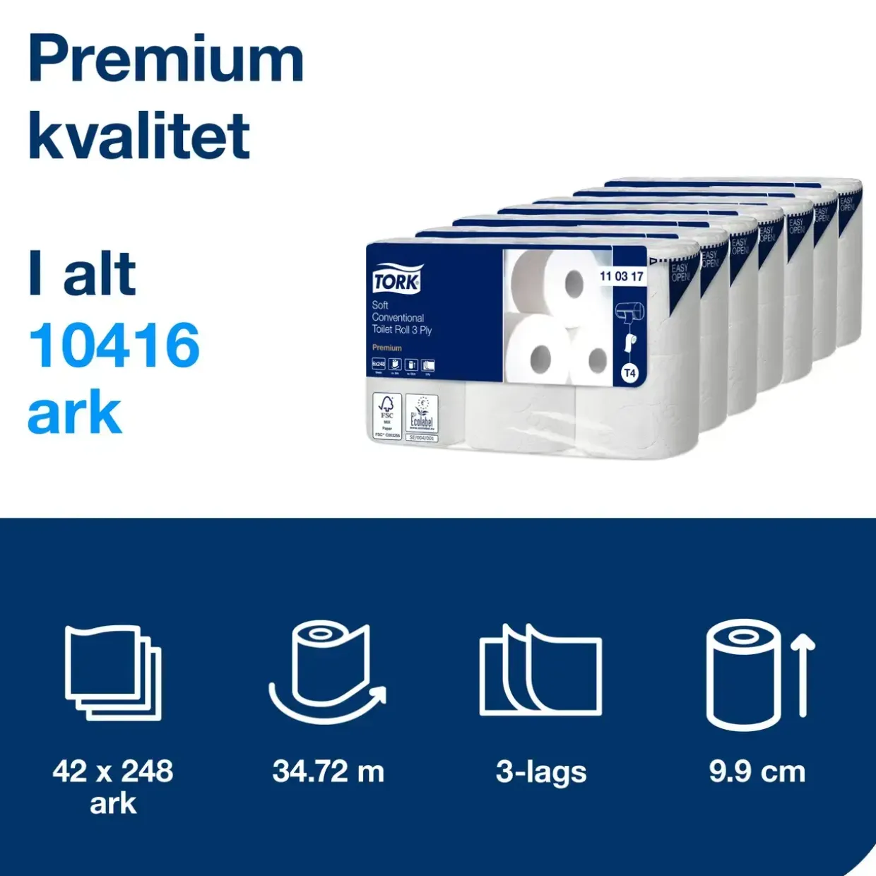 Toiletpapir Tork 110317 Premium T4 - 42 toiletpapirsruller