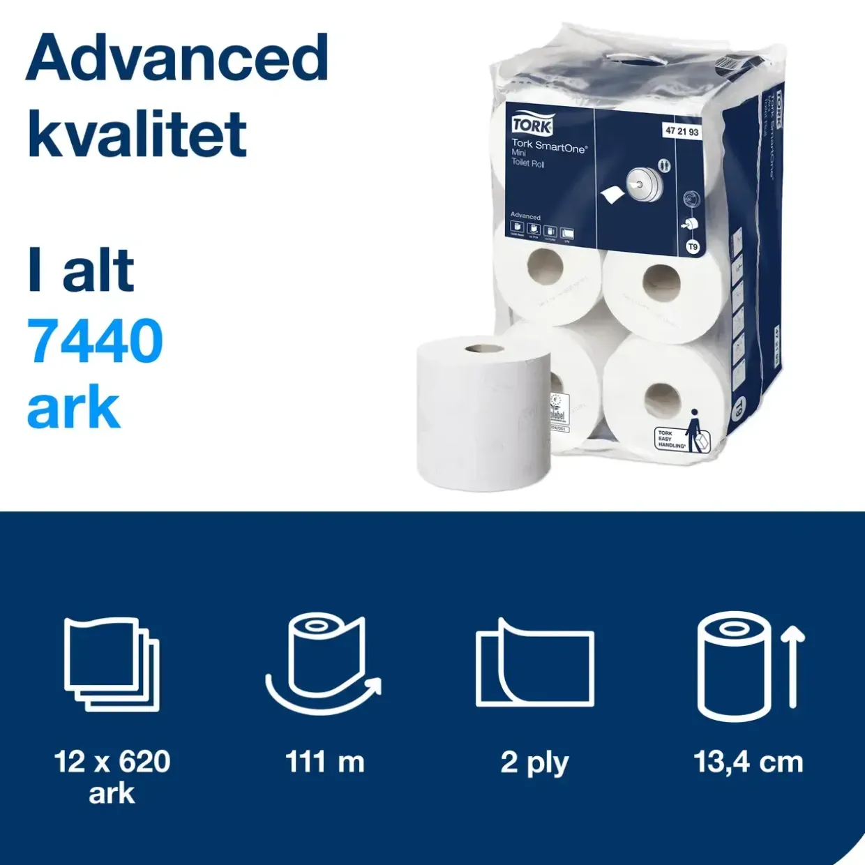 Toiletpapir Tork 472193 SmartOne Mini T9 Advanced 2-lag - 12 ruller