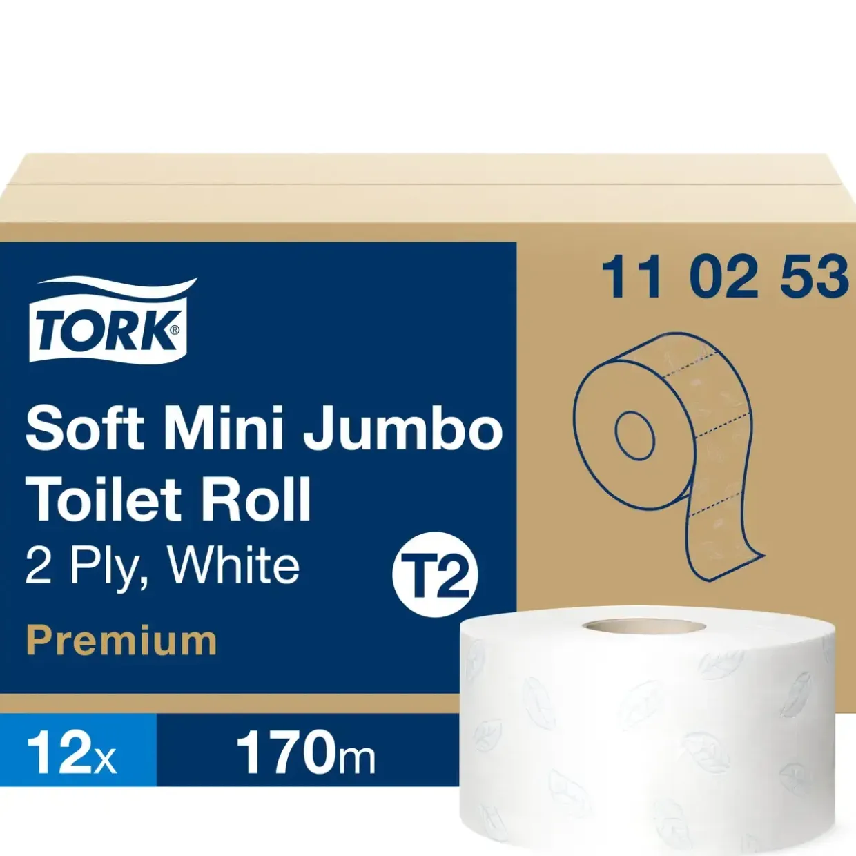 Toiletpapir - Tork 110253 Soft Jumbo Mini T2 - Premium - 2-lag - 170 meter - 12 ruller