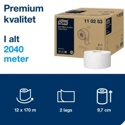 Toiletpapir - Tork 110253 Soft Jumbo Mini T2 - Premium - 2-lag - 170 meter - 12 ruller