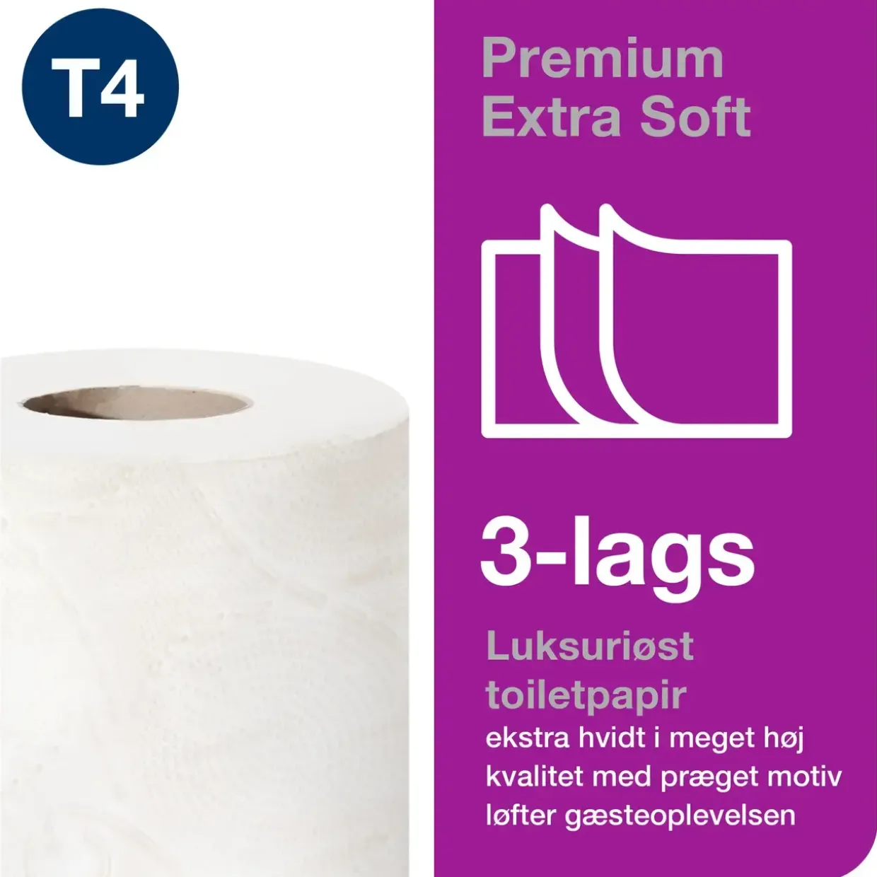 Toiletpapir - Tork 110319 T4 Premium - 3-lags - 19,1 m x 9,8 cm - Hvid - 56 ruller