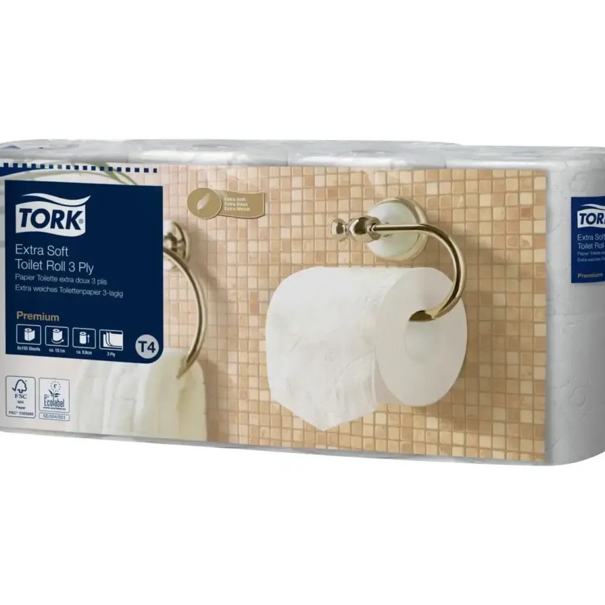 Toiletpapir - Tork 110319 T4 Premium - 3-lags - 19,1 m x 9,8 cm - Hvid - 56 ruller