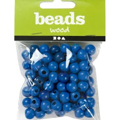 Træperler, dia. 10 mm, hulstr. 3 mm, blå, 20g, ca. 70 stk.
