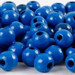Træperler, dia. 12 mm, hulstr. 3 mm, blå, 22g, ca. 40 stk.