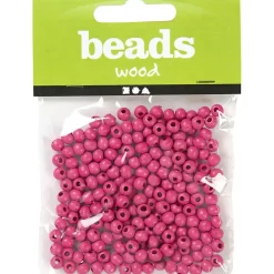Træperler, dia. 5 mm, hulstr. 1,5 mm, pink, 6g, ca. 180 stk.