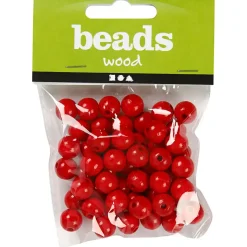 Træperler, dia. 12 mm, hulstr. 3 mm, rød, 22g, ca. 40 stk.