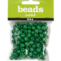 Træperler – Grøn – Ø10 mm – Ca. 70 stk.
