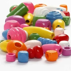 Træperler - 5-28mm hul 2,5-3mm 200g/400ml - assorterede - kinesisk bærtræ