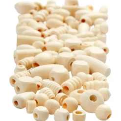 Træperler, rå, diam. 5-28 mm, hulstr. 2,5-3 mm, 850 g, 2 l/ 1 spand