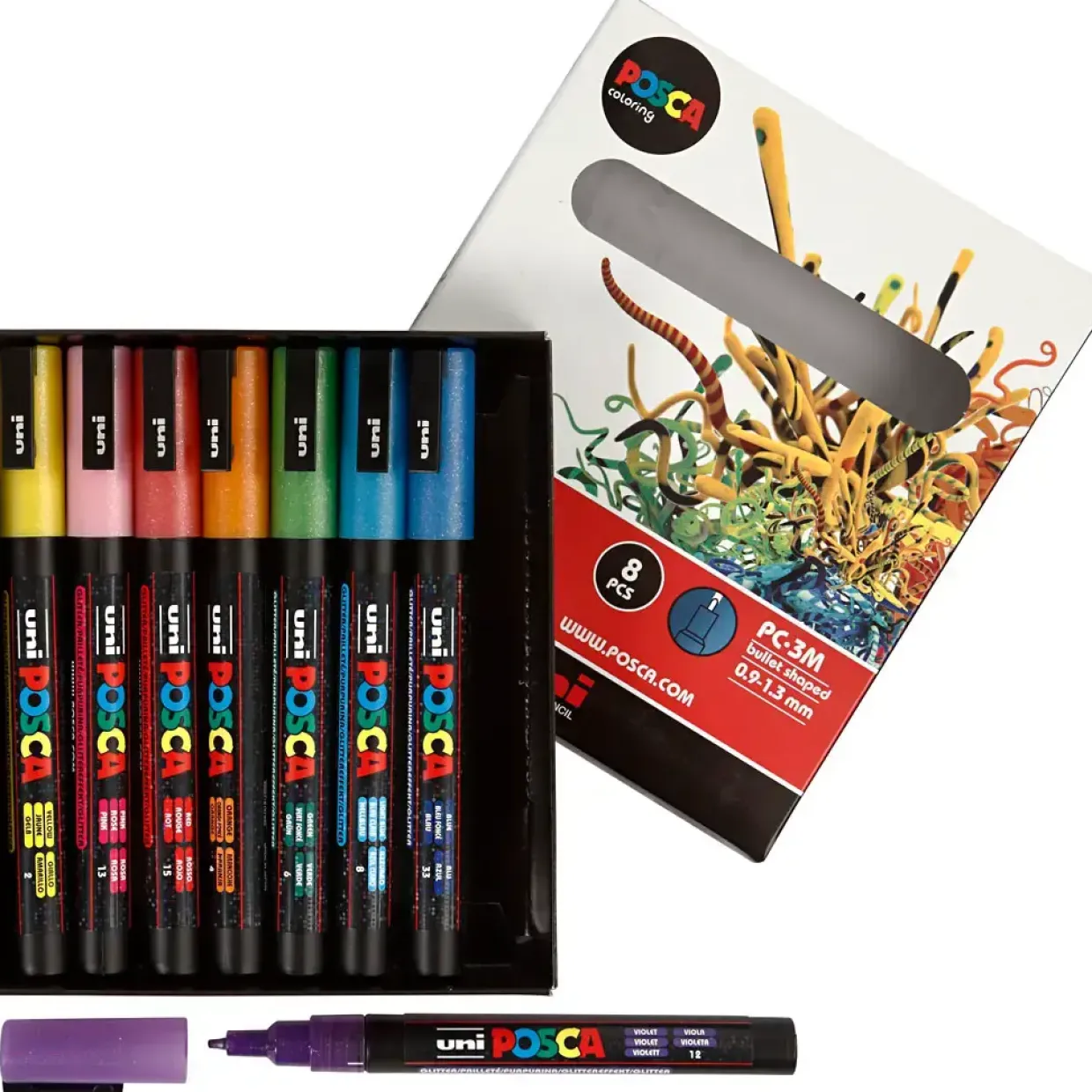 Tusser - POSCA PC-3ML - Glitterfarver - 0,9-1,3 mm - 8 stk.