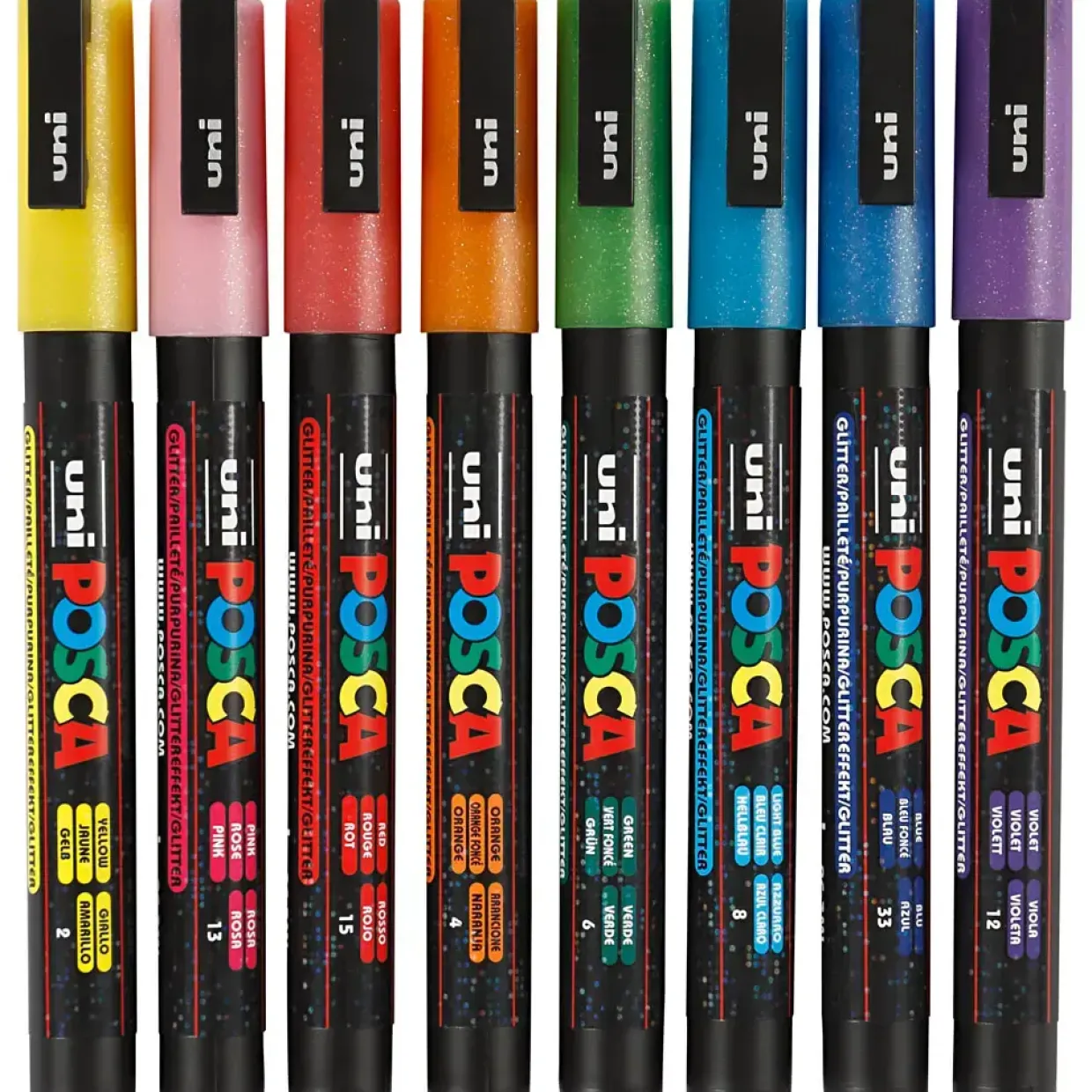 Tusser - POSCA PC-3ML - Glitterfarver - 0,9-1,3 mm - 8 stk.