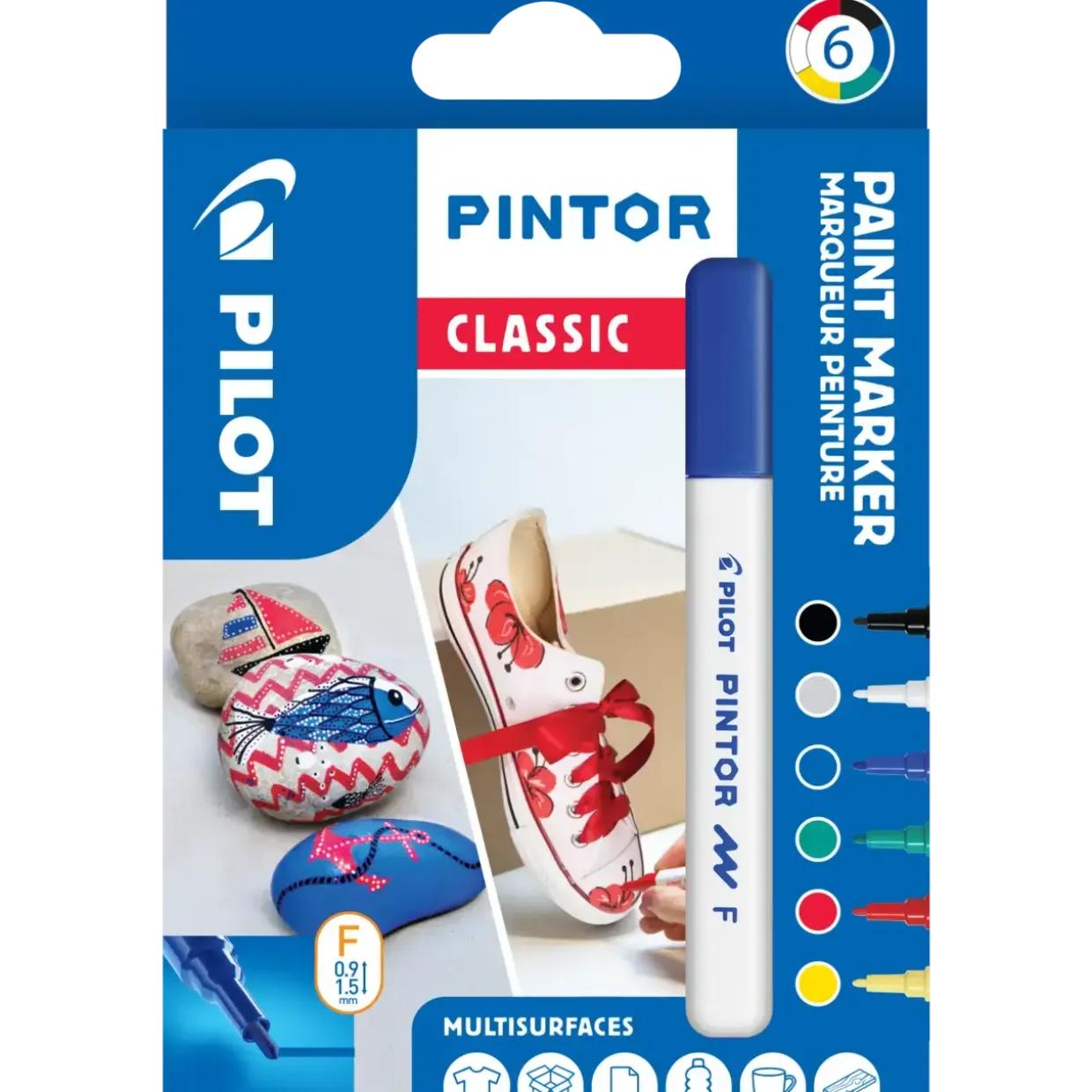 Tusser til sten og tekstil - Pilot Pintor Classic Mix - Fine 1,0mm - 6 stk - Ass. farver
