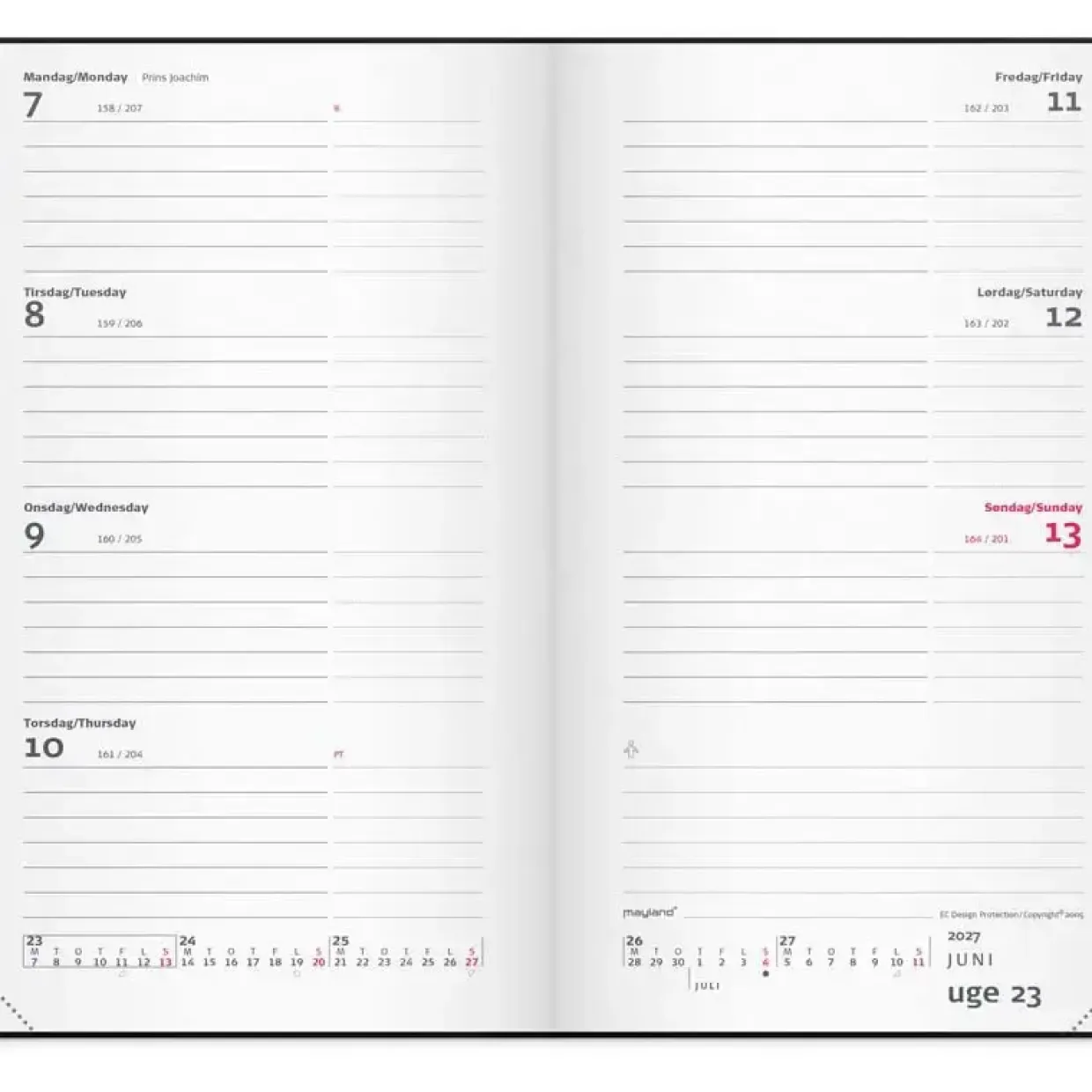 Ugekalender International - City diplomat - 102x173mm - Tværformat - Vinyl - Sort - 2027 - Mayland - 27178000