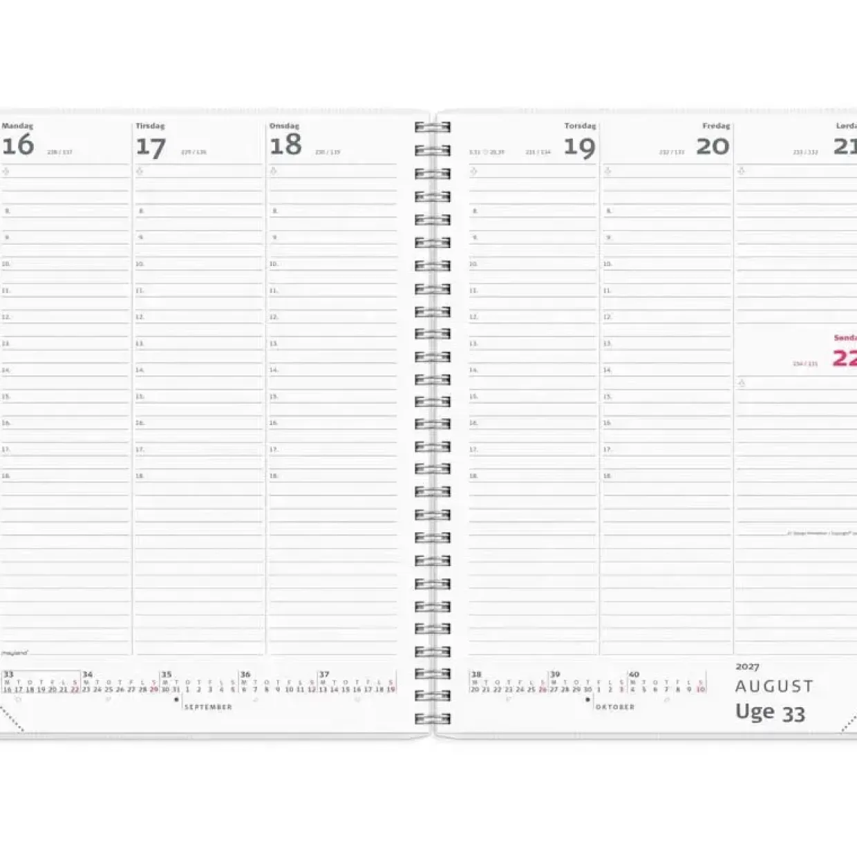 Ugekalender m/4 forside illu. - A5 - Højformat - Spiral - PP-plast - 2027 - Mayland - 27200400