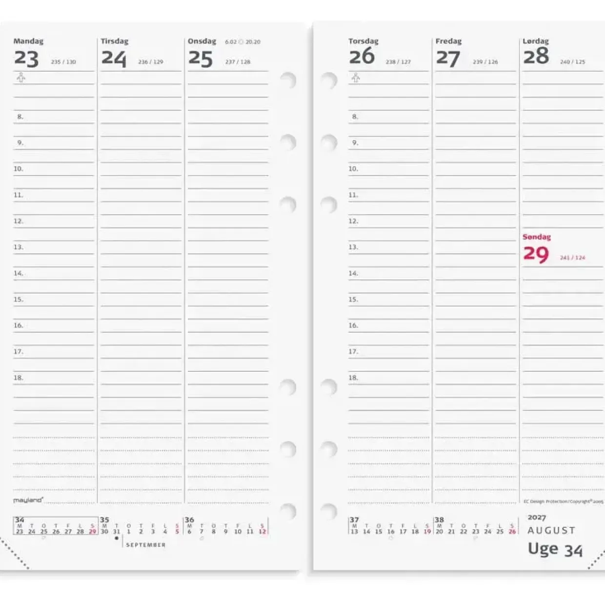 Ugekalender REFILL - System PP - 96x168mm - Højformat - 2027 - Mayland - 27275000