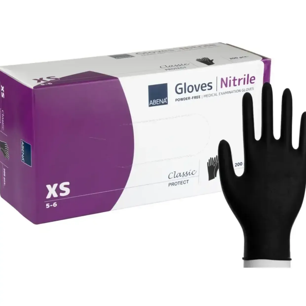 Undersøgelseshandske, ABENA Classic Protect, XS, sort, nitril, pudderfri - 200 stk