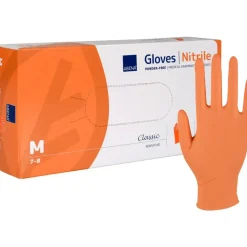 Undersøgelseshandske - ABENA Classic Sensitive - Nitril - Orange - Pudderfri - Str. M - 100 stk