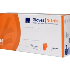Undersøgelseshandske - ABENA Classic Sensitive - Nitril - Orange - Pudderfri - Str. M - 100 stk