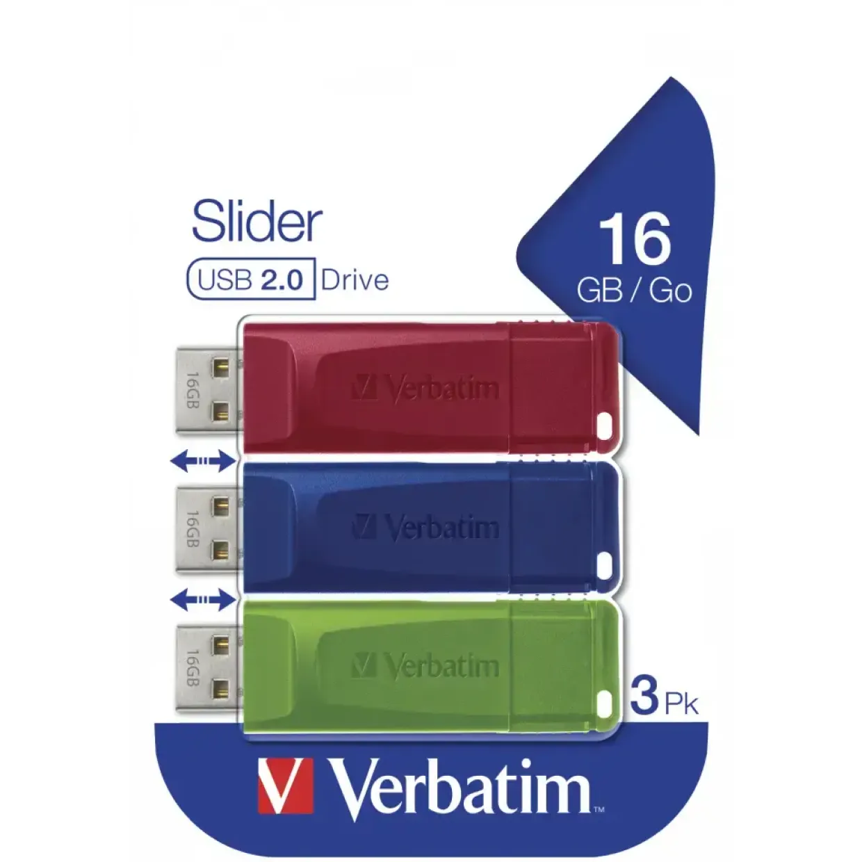 USB stik Verbatim Store 'n' Go Slider USB Drive 16GB (3-pack)