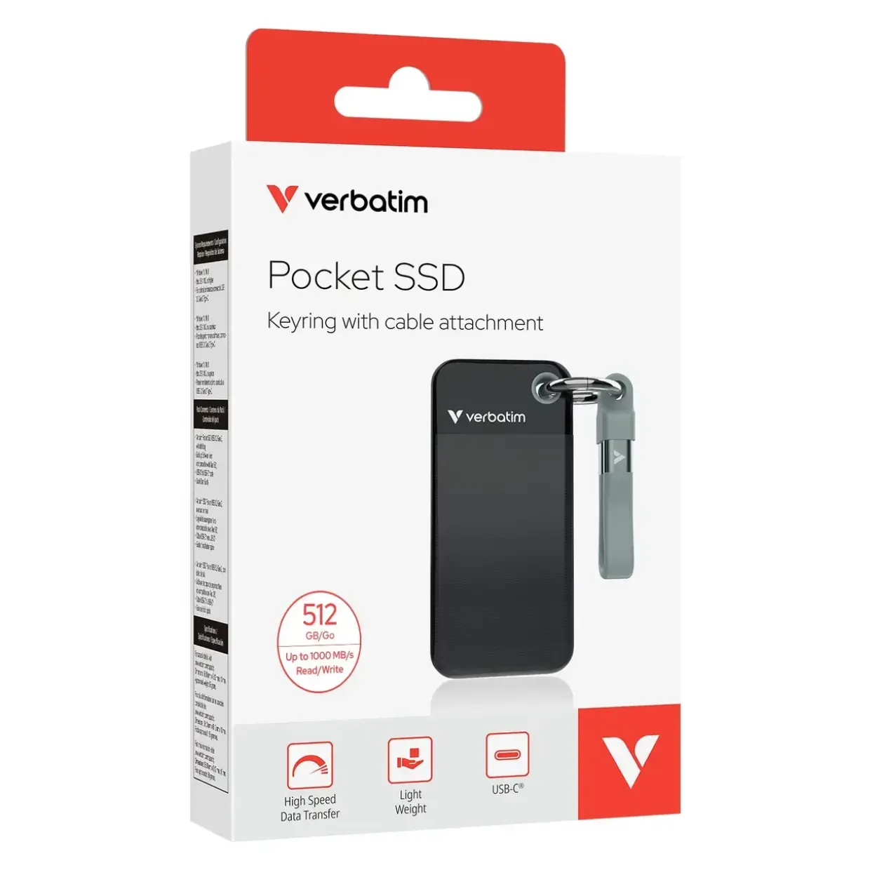 USB Verbatim USB 3.2 Gen 2 512GB Pocket SSD, Sort/Grå