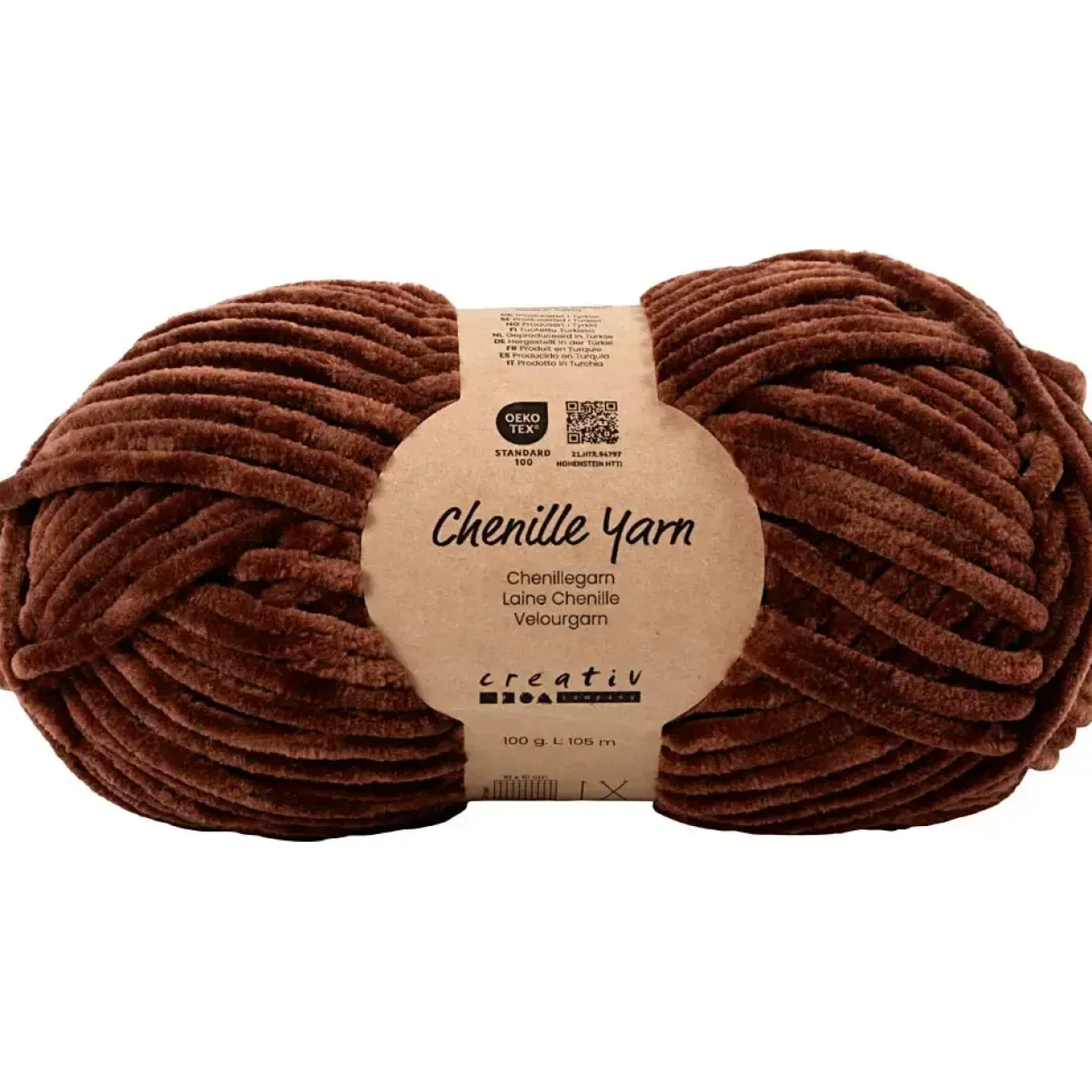 Velourgarn, L: 105 m, pind 5-6, brun, 100 g/ 1 ngl.
