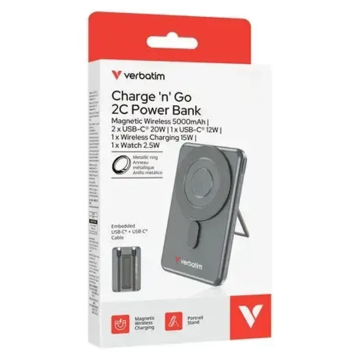 Verbatim Charge 'n' Go 2-USB-C Cable Power Bank Magnetic 5K
