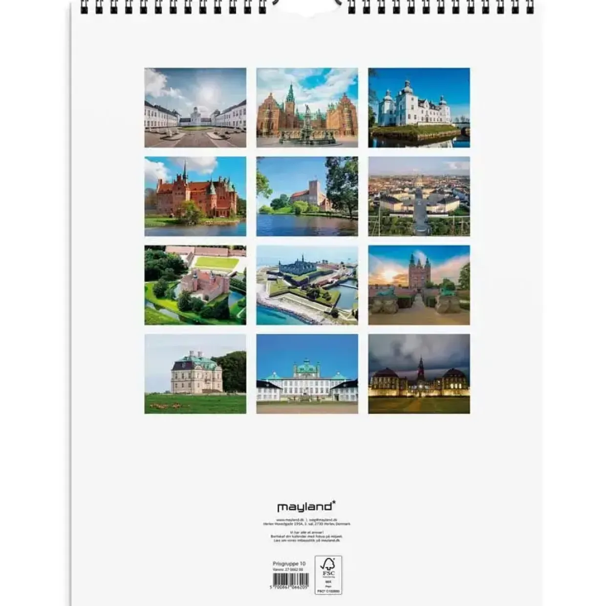 Vægkalender - Danske slotte - 296x393mm - Spiral - 2027 - Mayland - 27066200