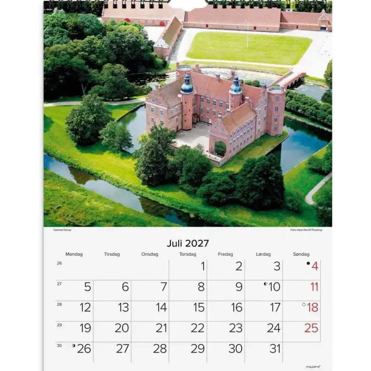 Vægkalender - Danske slotte - 296x393mm - Spiral - 2027 - Mayland - 27066200