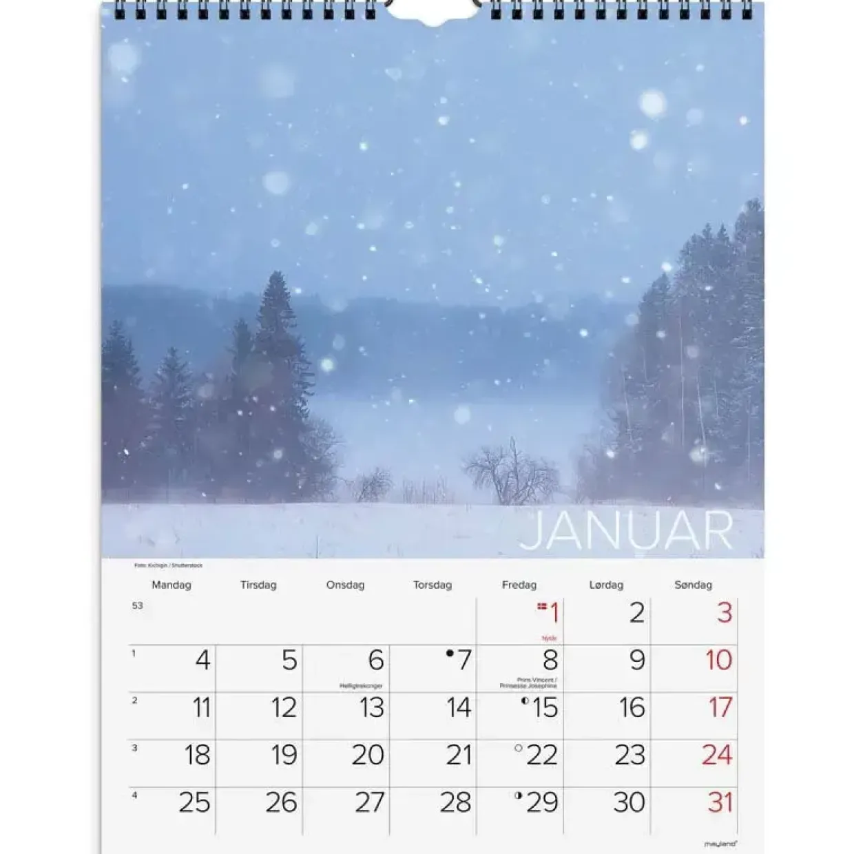Vægkalender - Dansk natur - 290x392mm - Spiral - 2027 - Mayland - 27066650