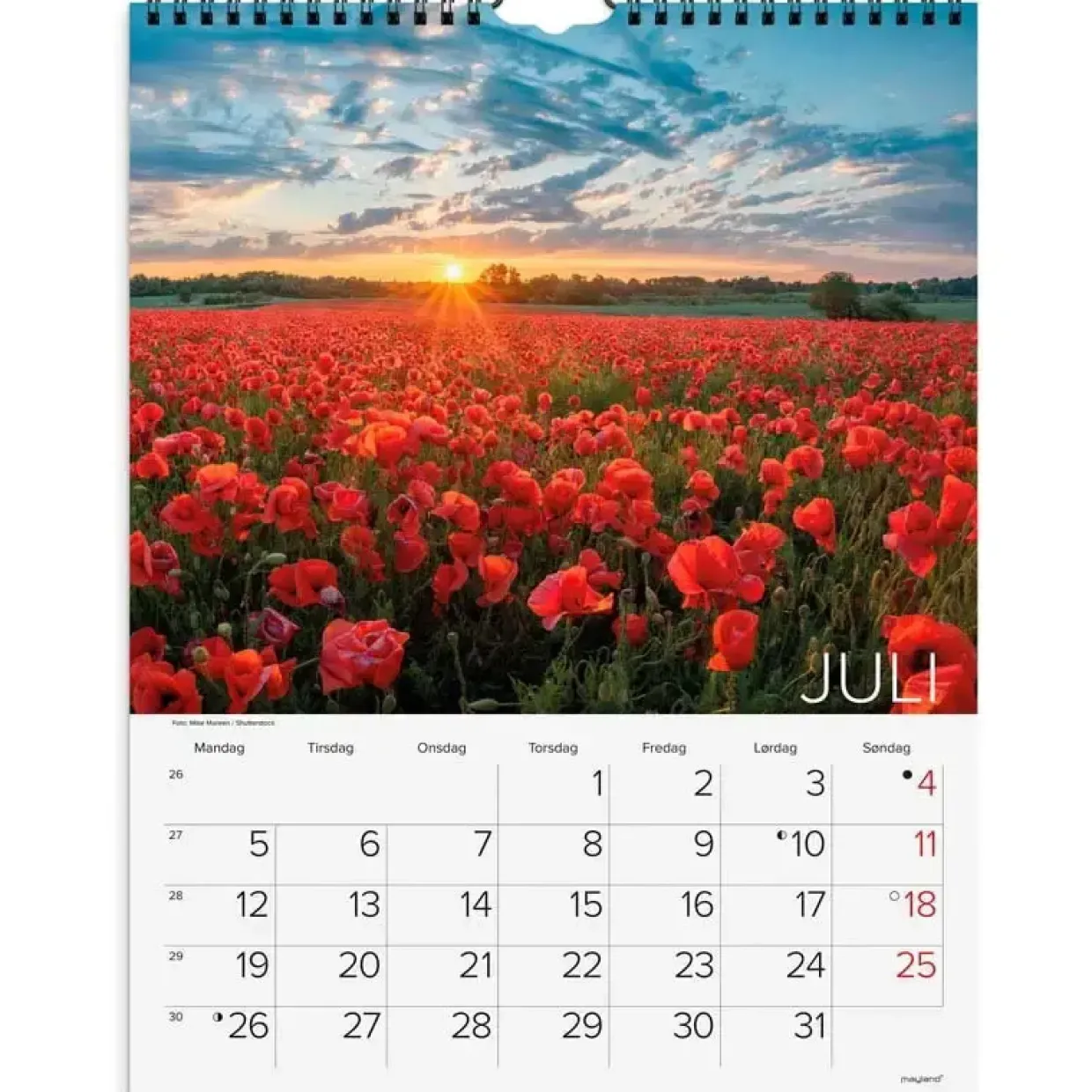 Vægkalender - Dansk natur - 290x392mm - Spiral - 2027 - Mayland - 27066650