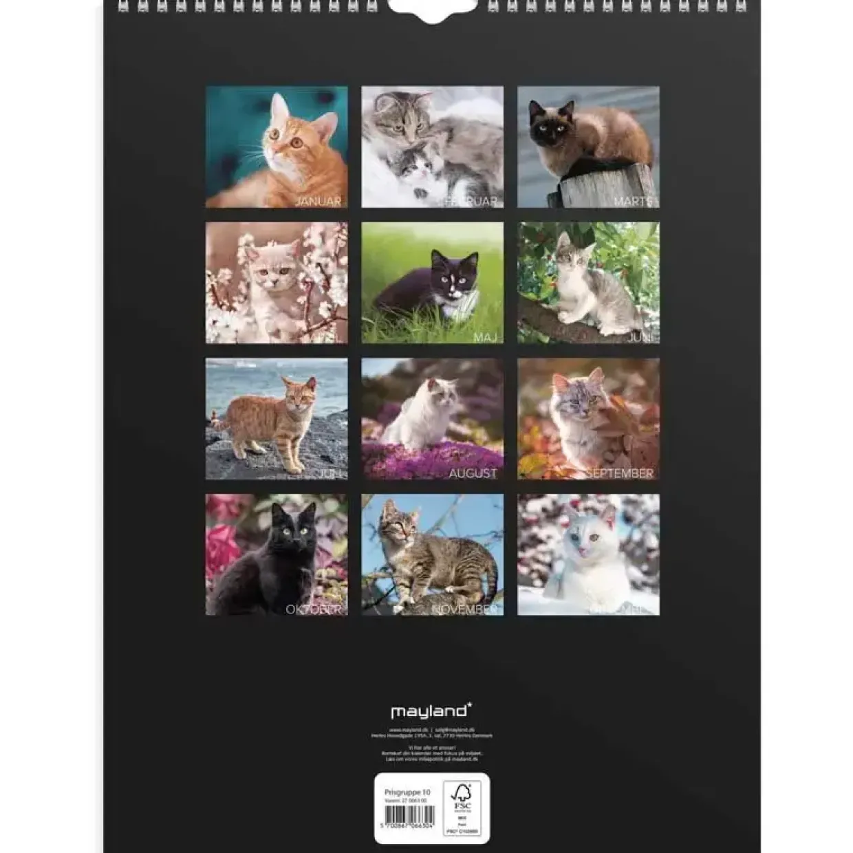 Vægkalender - Katte - 295x394mm - Spiral - 2027 - Mayland - 27066300