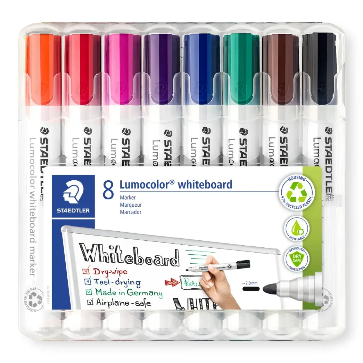 Whiteboardmarker - Staedtler Lumocolor 351 - Rund 2 mm - Assorterede farver - 8 stk