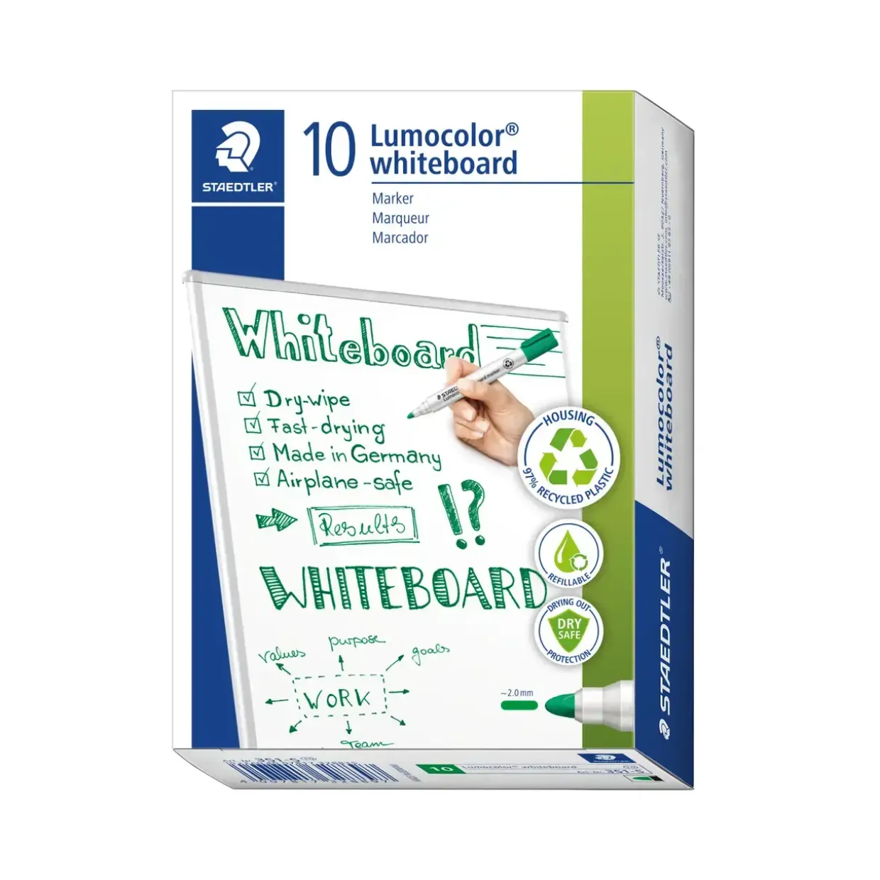 Whiteboard tusch - Staedtler Lumocolor grøn 2,0 mm - 10 stk