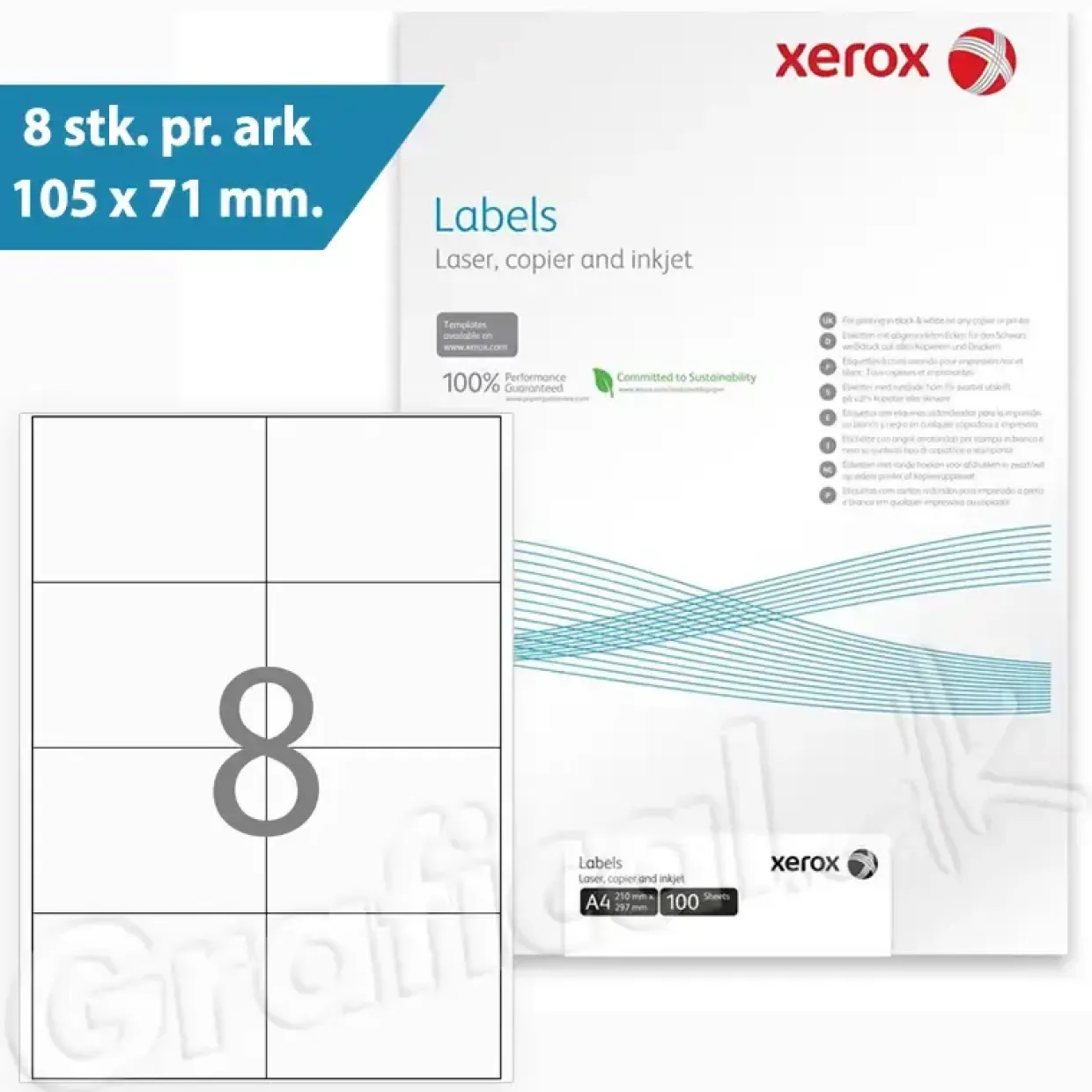 Xerox Labels - 8 pr. ark 105 x 71 mm 003R97404 - 100 ark